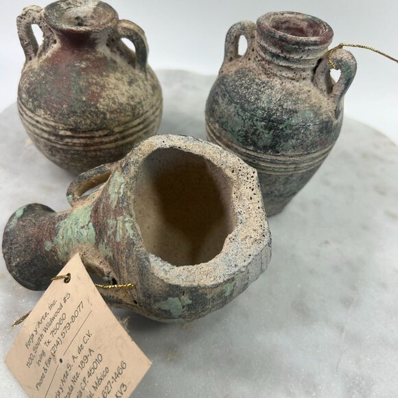 Vtg Set Of 3 Forja Y Arte Rustic Terracotta Amphora Vases Handles Made In Mexico - Picture 3 of 8